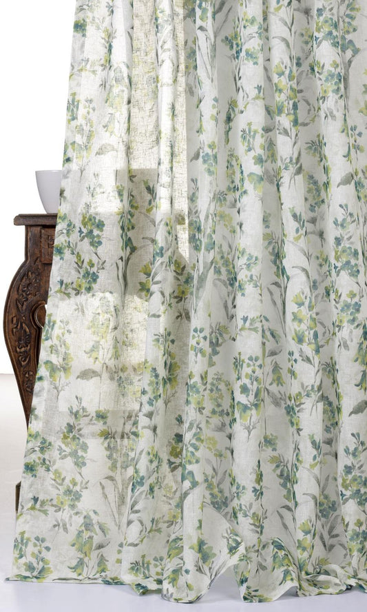 Sheer Floral Print Curtain Panels (Blue/ Green)