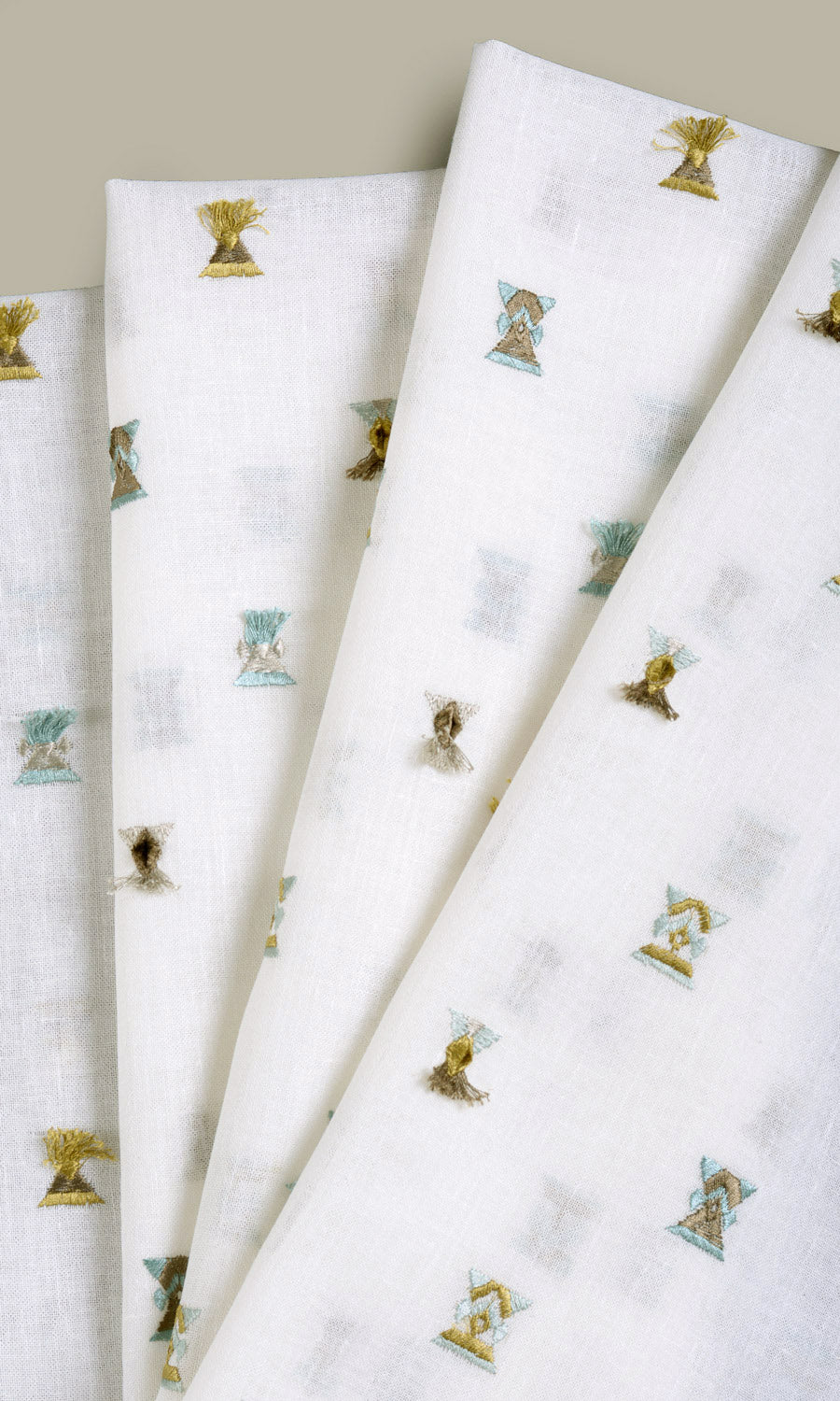Semi Sheer Pinch Pleat, Rod Pocket, Eyelet Curtains (Teal/ Yellow/ White)
