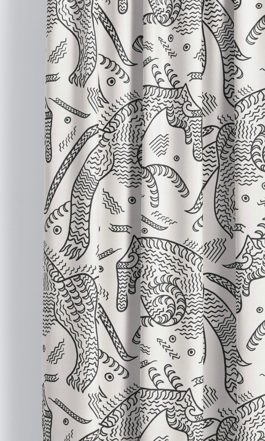 Abstract Animal Line Print Velvet Drapery for Living, Bedroom, Kitchen, Bathroom (Warm White/ Black)