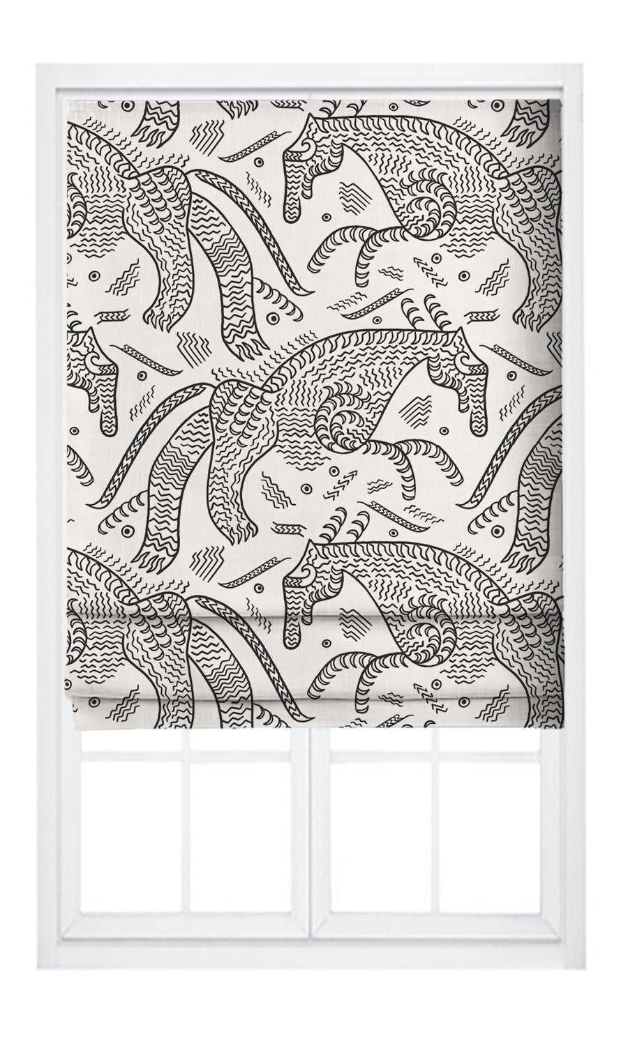 Abstract Animal Line Print Velvet Pinch Pleat, Rod Pocket, Eyelet Curtains (Warm White/ Black)