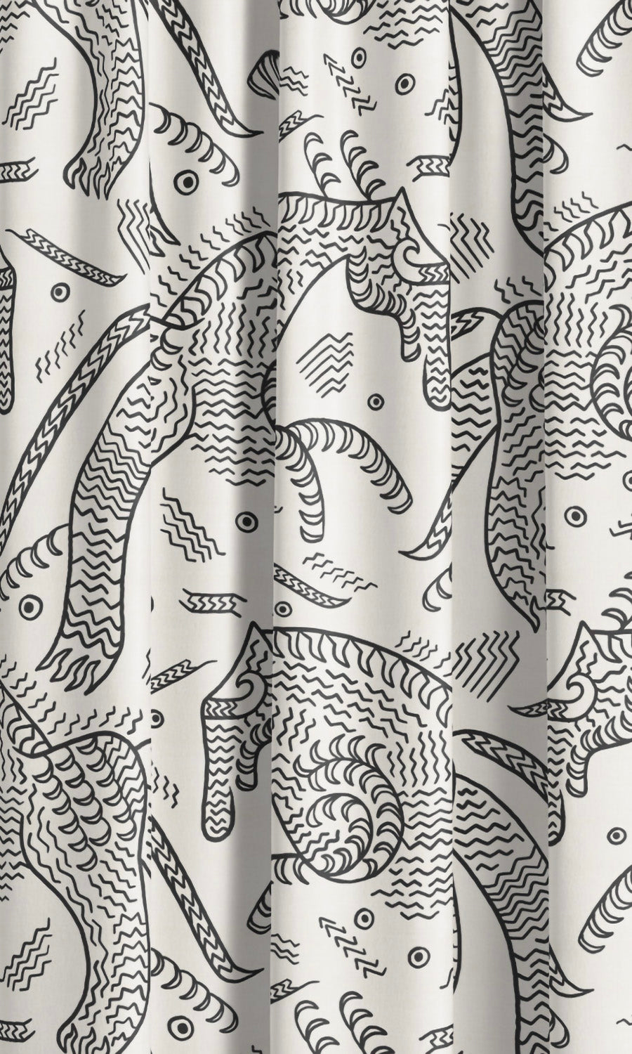Abstract Animal Line Print Velvet Drapery (Warm White/ Black) Extra Long Short Wide