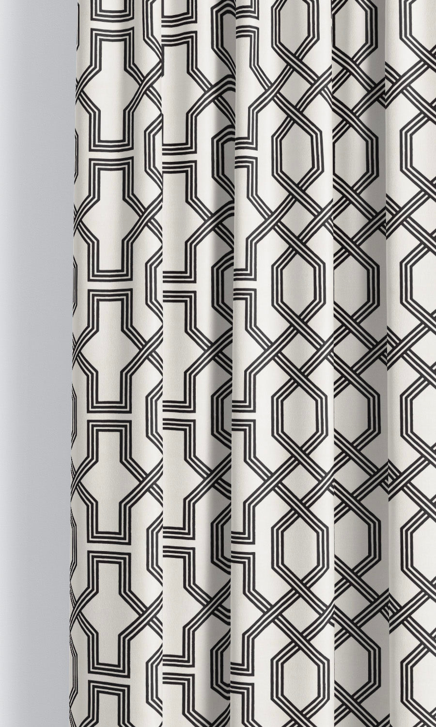 Greek Lattice Pattern Velvet Curtain Panels for Living, Bedroom, Kitchen, Bathroom (Warm White/ Black)