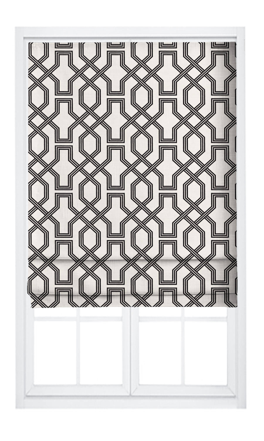 Greek Lattice Pattern Velvet Pinch Pleat, Rod Pocket, Eyelet Curtains (Warm White/ Black)