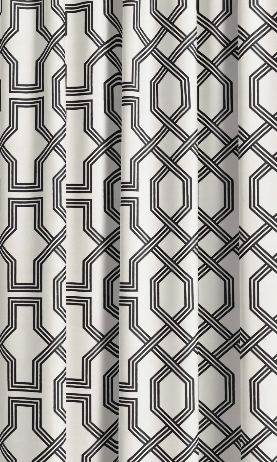 Greek Lattice Pattern Velvet Curtain Panels (Warm White/ Black) Extra Long Short Wide