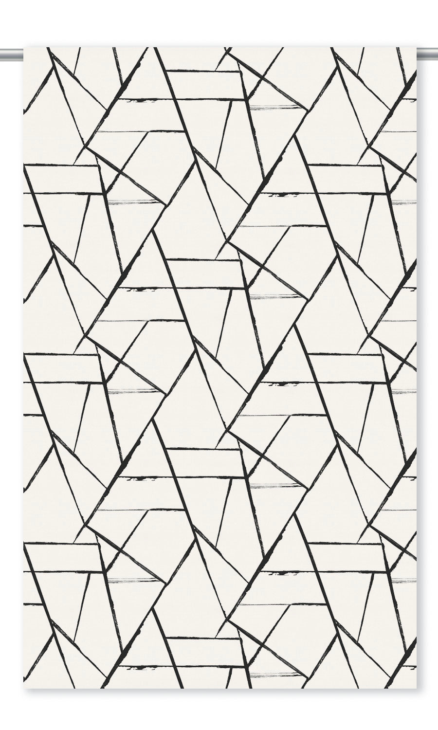 Abstract Cubist Line Print Velvet Window Curtains (Warm White/ Black)