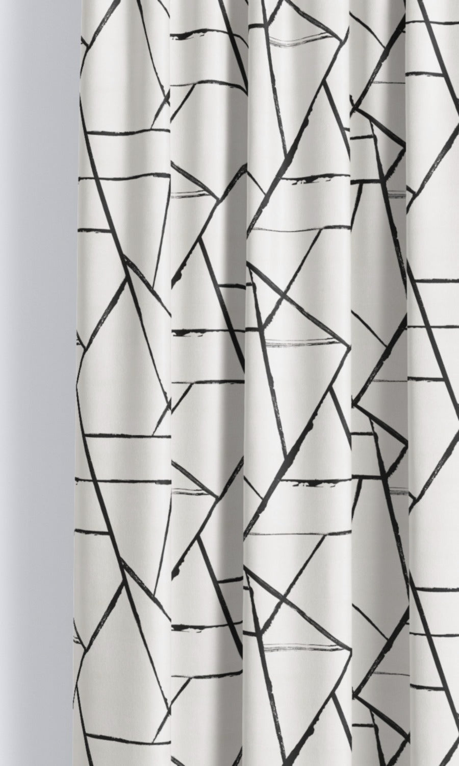 Abstract Cubist Line Print Velvet Window Curtains for Living, Bedroom, Kitchen, Bathroom (Warm White/ Black)
