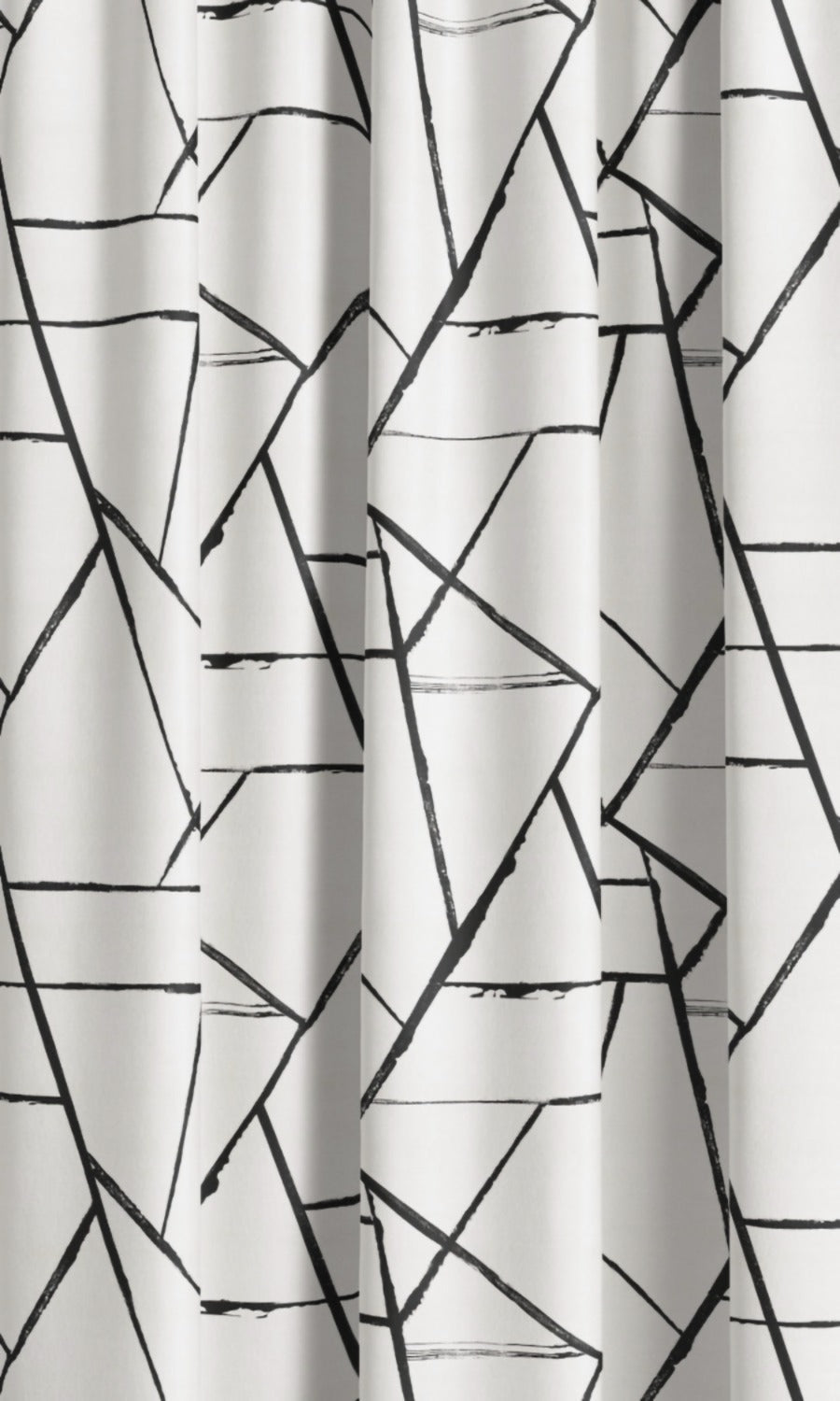 Abstract Cubist Line Print Velvet Window Curtains (Warm White/ Black) Extra Long Short Wide