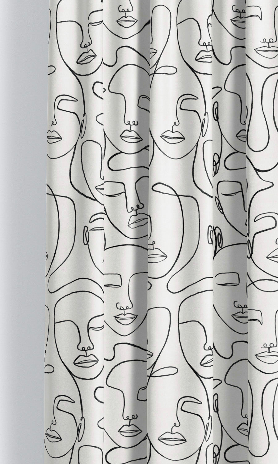 Picasso Faces Line Print Velvet Window Curtains for Living, Bedroom, Kitchen, Bathroom (Warm White/ Black)