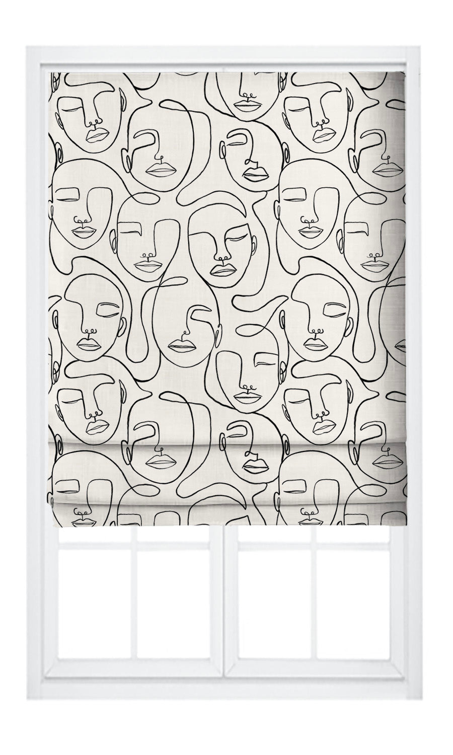 Picasso Faces Line Print Velvet Pinch Pleat, Rod Pocket, Eyelet Curtains (Warm White/ Black)