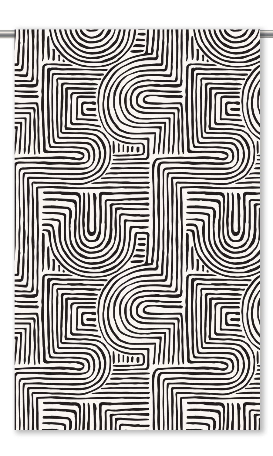Abstract Maze Line Print Velvet Drapes for Living, Bedroom, Kitchen, Bathroom (Warm White/ Black)