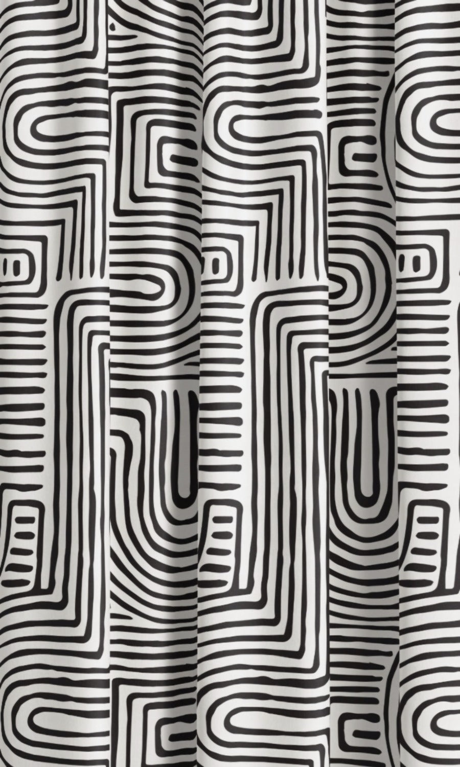 Abstract Maze Line Print Velvet Drapes (Warm White/ Black) Extra Long Short Wide