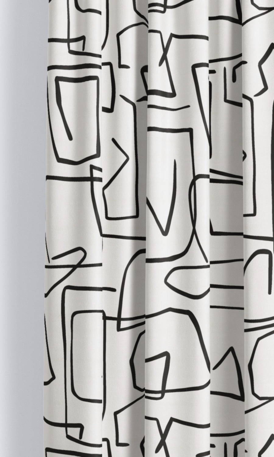 Abstract Line Print Velvet Window Curtains for Living, Bedroom, Kitchen, Bathroom (Warm White/ Black)