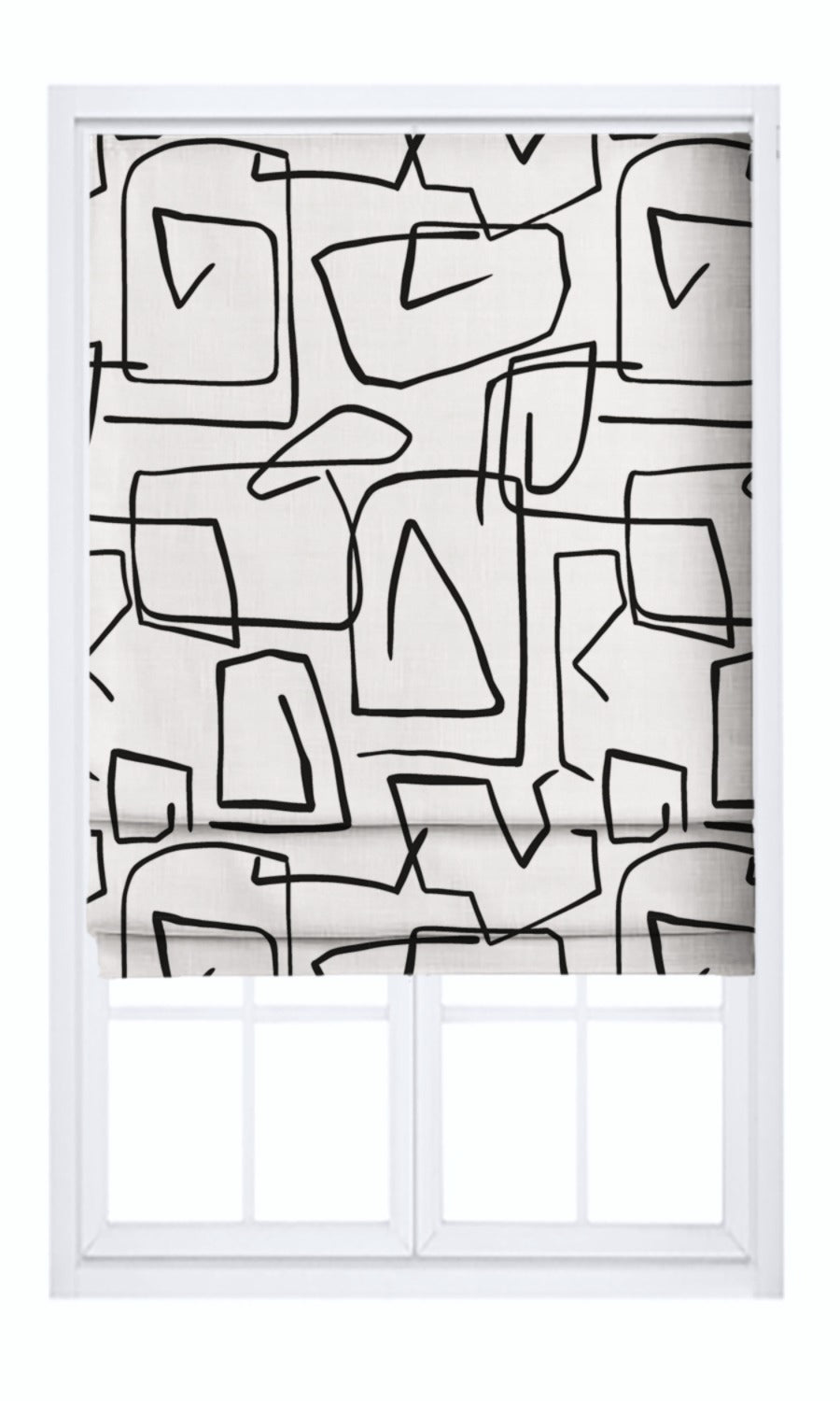 Abstract Line Print Velvet Pinch Pleat, Rod Pocket, Eyelet Curtains (Warm White/ Black)