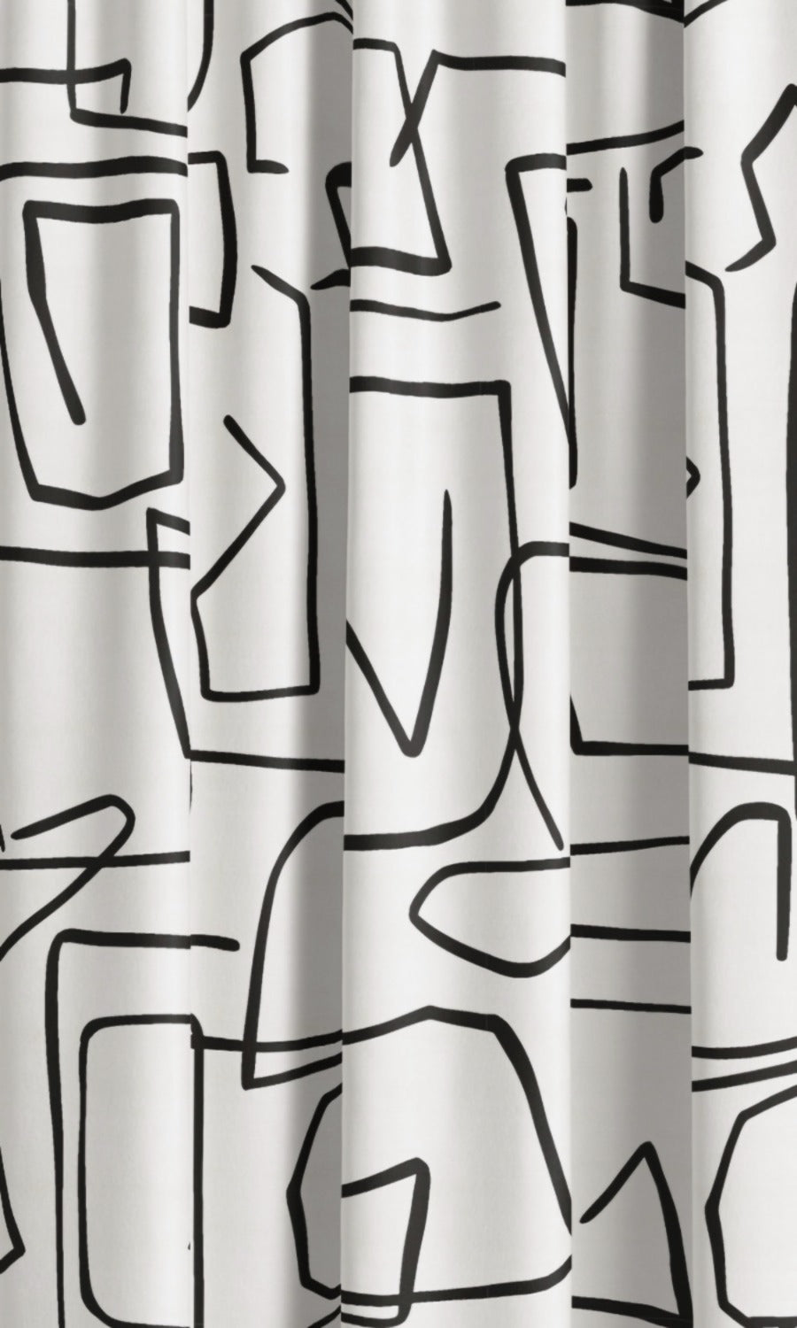 Abstract Line Print Velvet Window Curtains (Warm White/ Black) Extra Long Short Wide