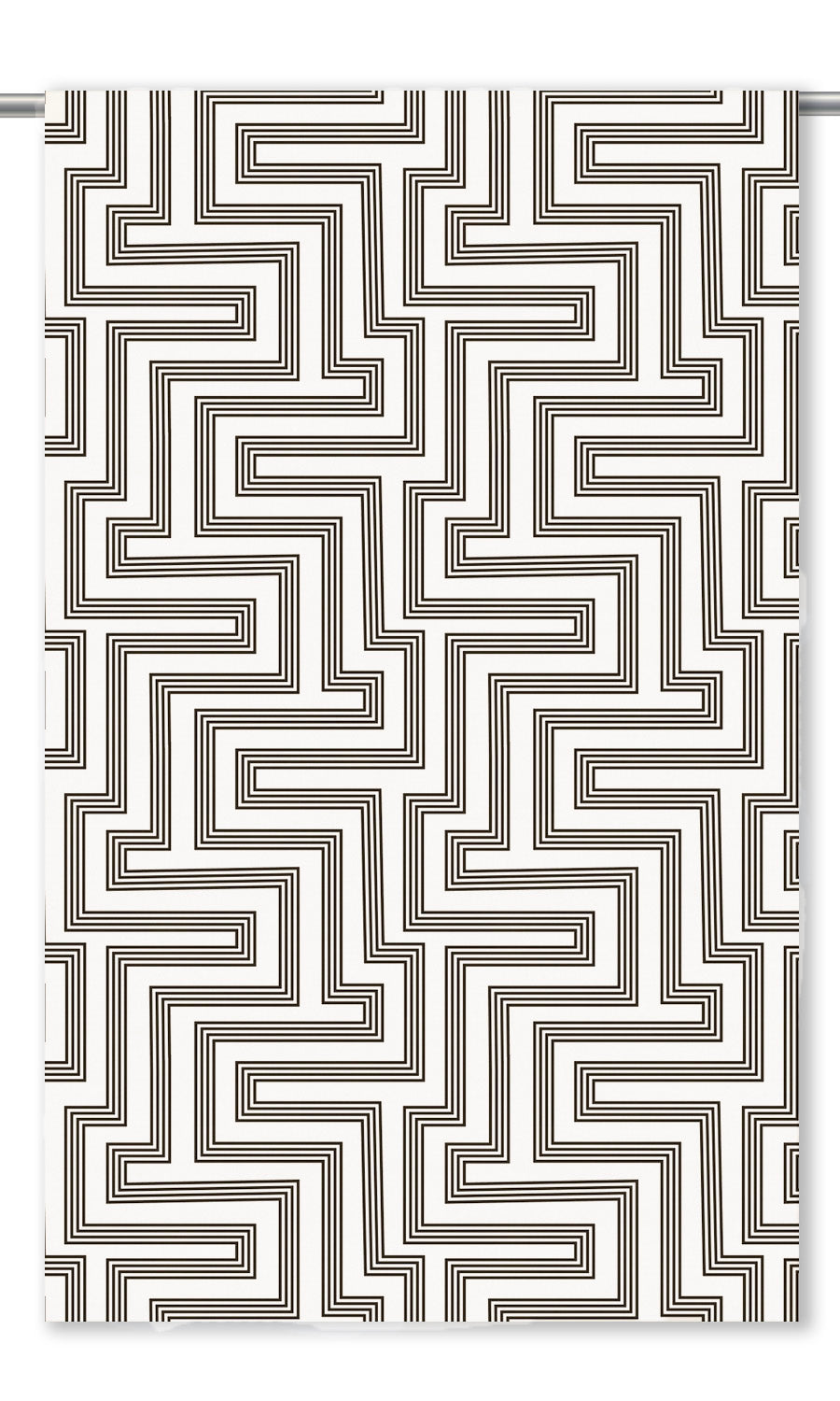 Abstract Maze Line Print Velvet Window Curtains (Warm White/ Black)
