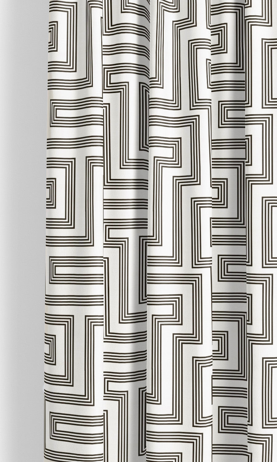 Abstract Maze Line Print Velvet Window Curtains for Living, Bedroom, Kitchen, Bathroom (Warm White/ Black)