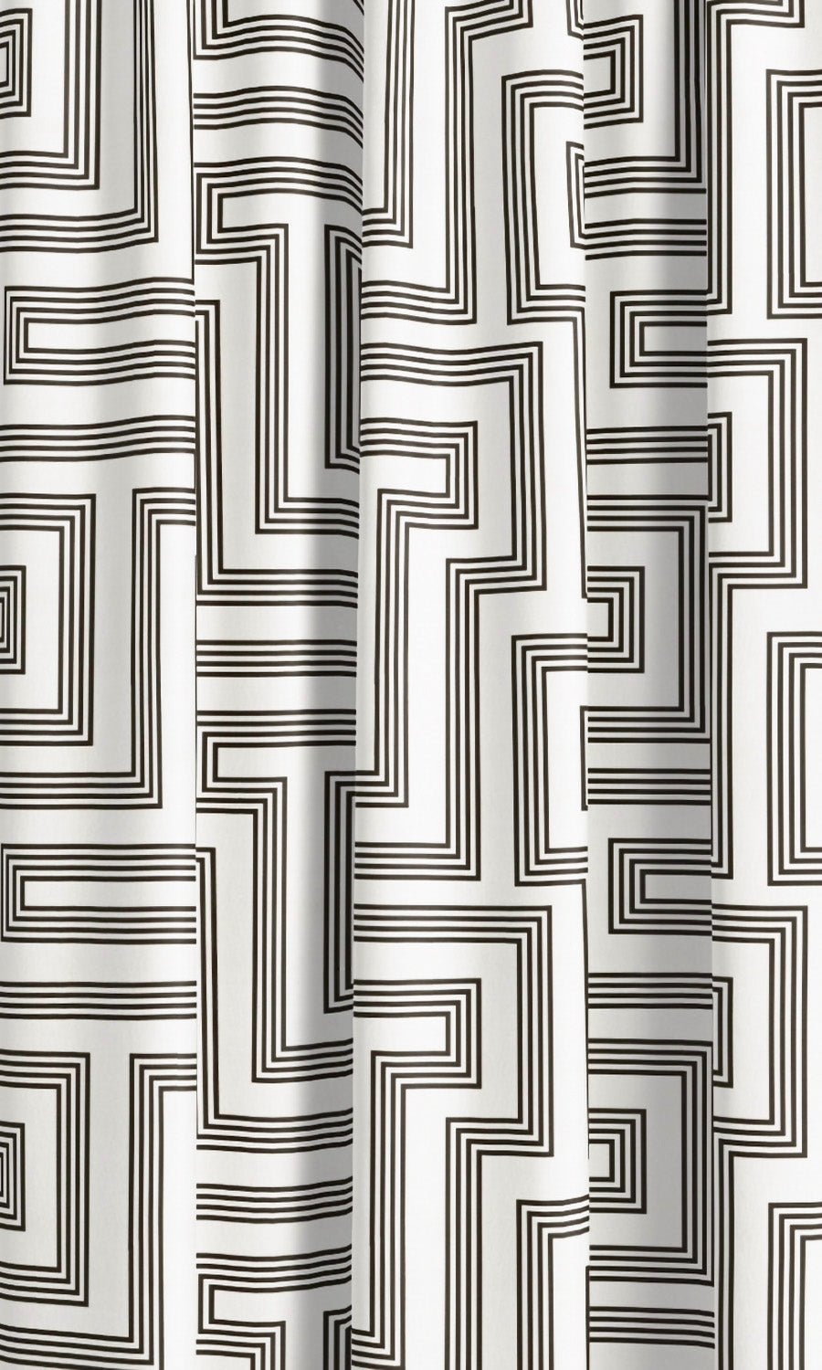 Abstract Maze Line Print Velvet Window Curtains (Warm White/ Black) Extra Long Short Wide