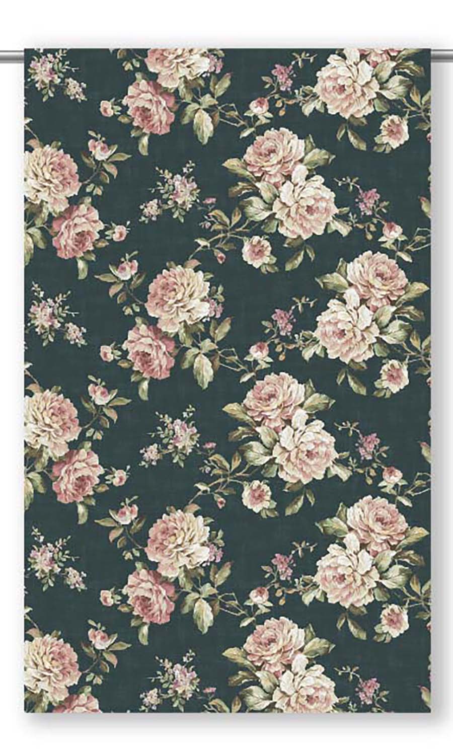 Floral Velvet Drapery (Forest Green/ Blush Pink/ Pale Green)