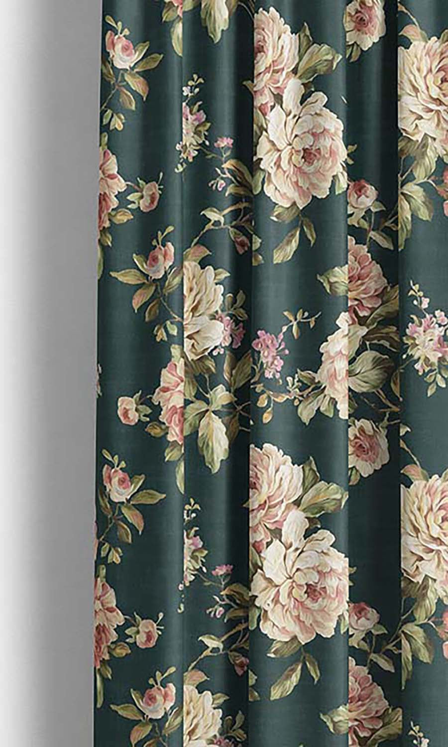 Floral Velvet Drapery for Living, Bedroom, Kitchen, Bathroom (Forest Green/ Blush Pink/ Pale Green)