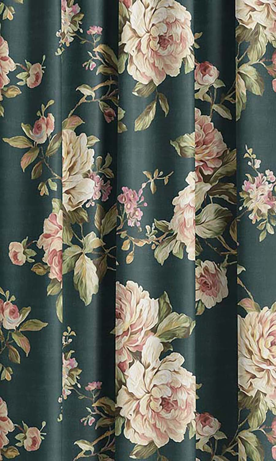Floral Velvet Drapery (Forest Green/ Blush Pink/ Pale Green) Extra Long Short Wide