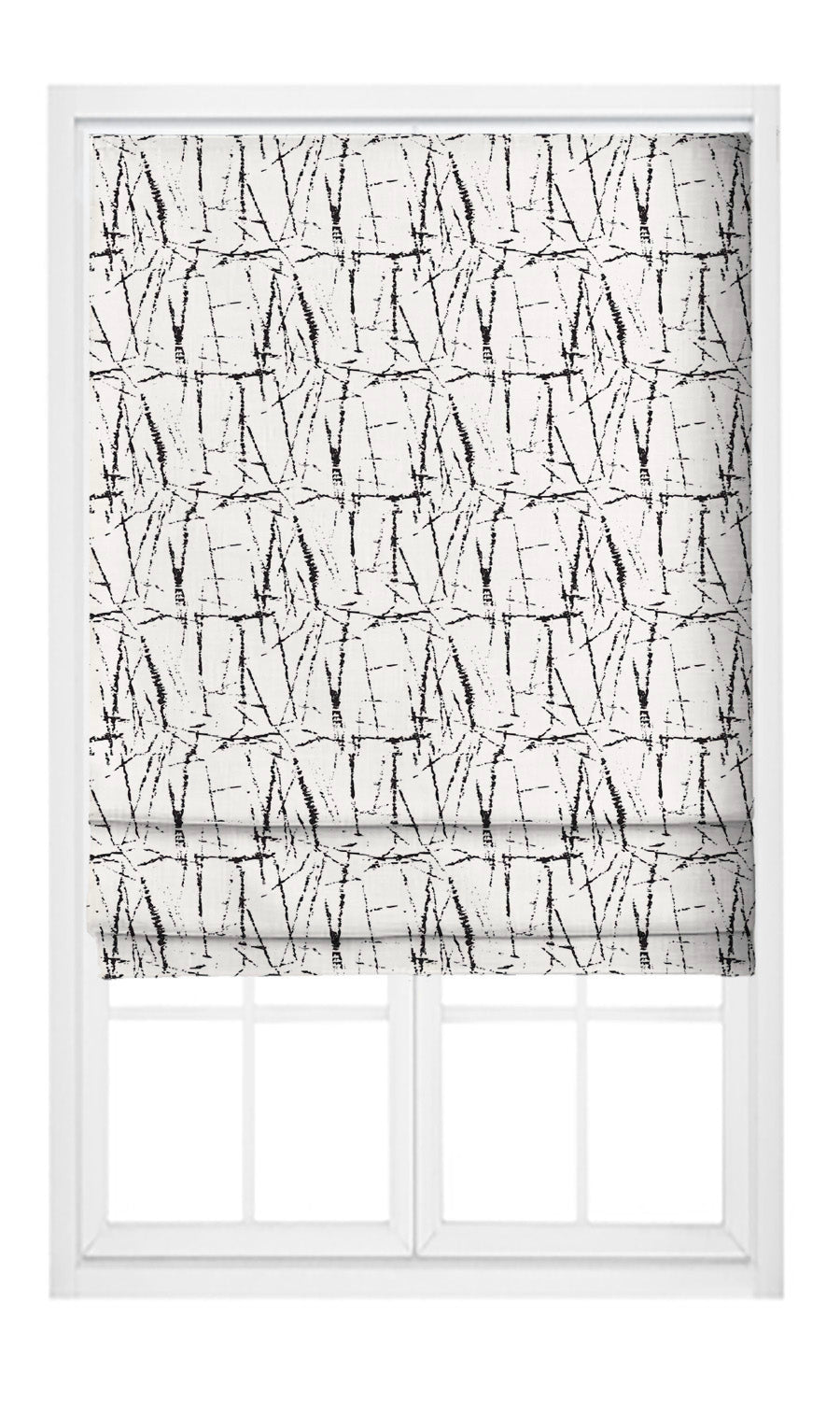 Crackle Line Print Velvet Pinch Pleat, Rod Pocket, Eyelet Curtains (Warm White/ Black)