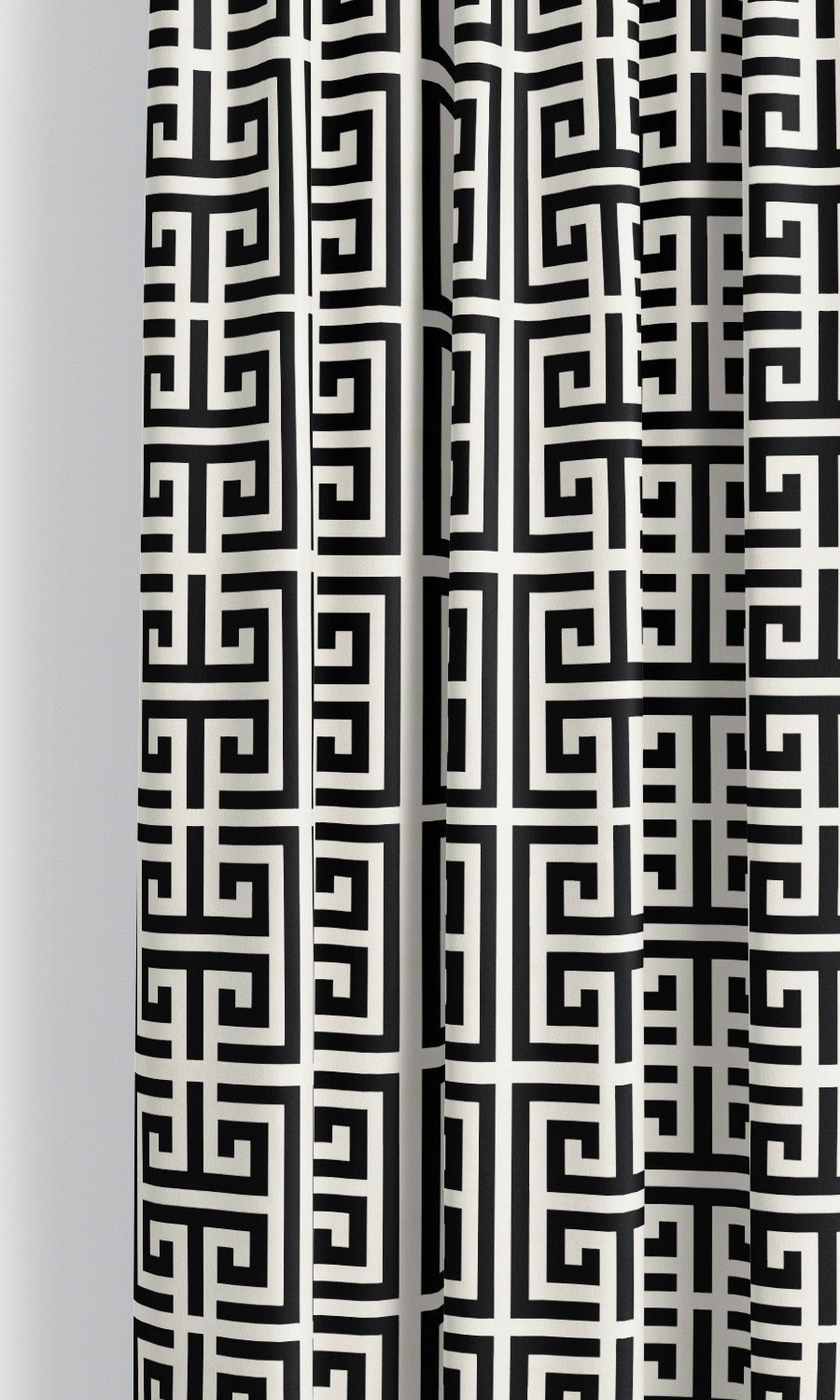 Greek Key Patterned Velvet Window Curtains for Living, Bedroom, Kitchen, Bathroom (Warm White/ Black)