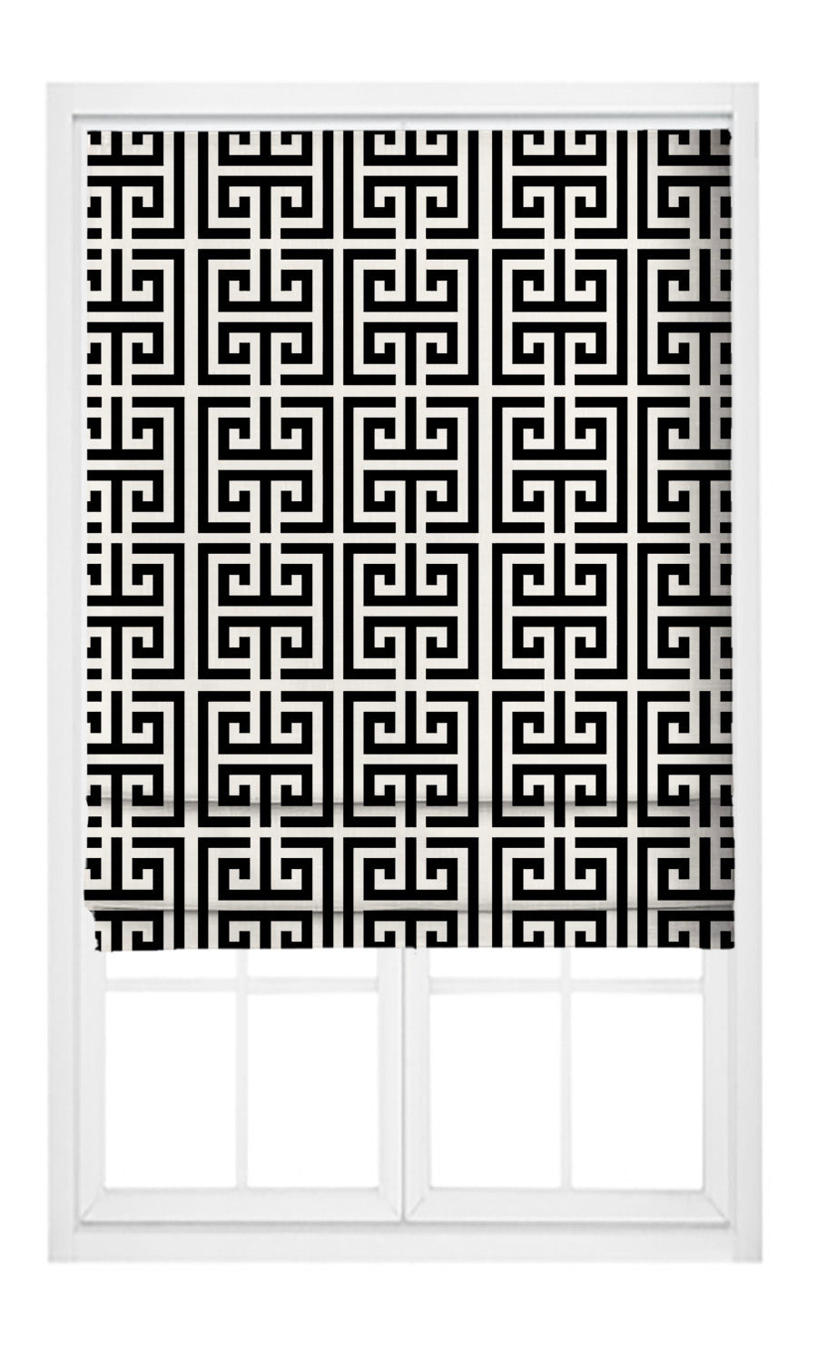 Greek Key Patterned Velvet Pinch Pleat, Rod Pocket, Eyelet Curtains (Warm White/ Black)