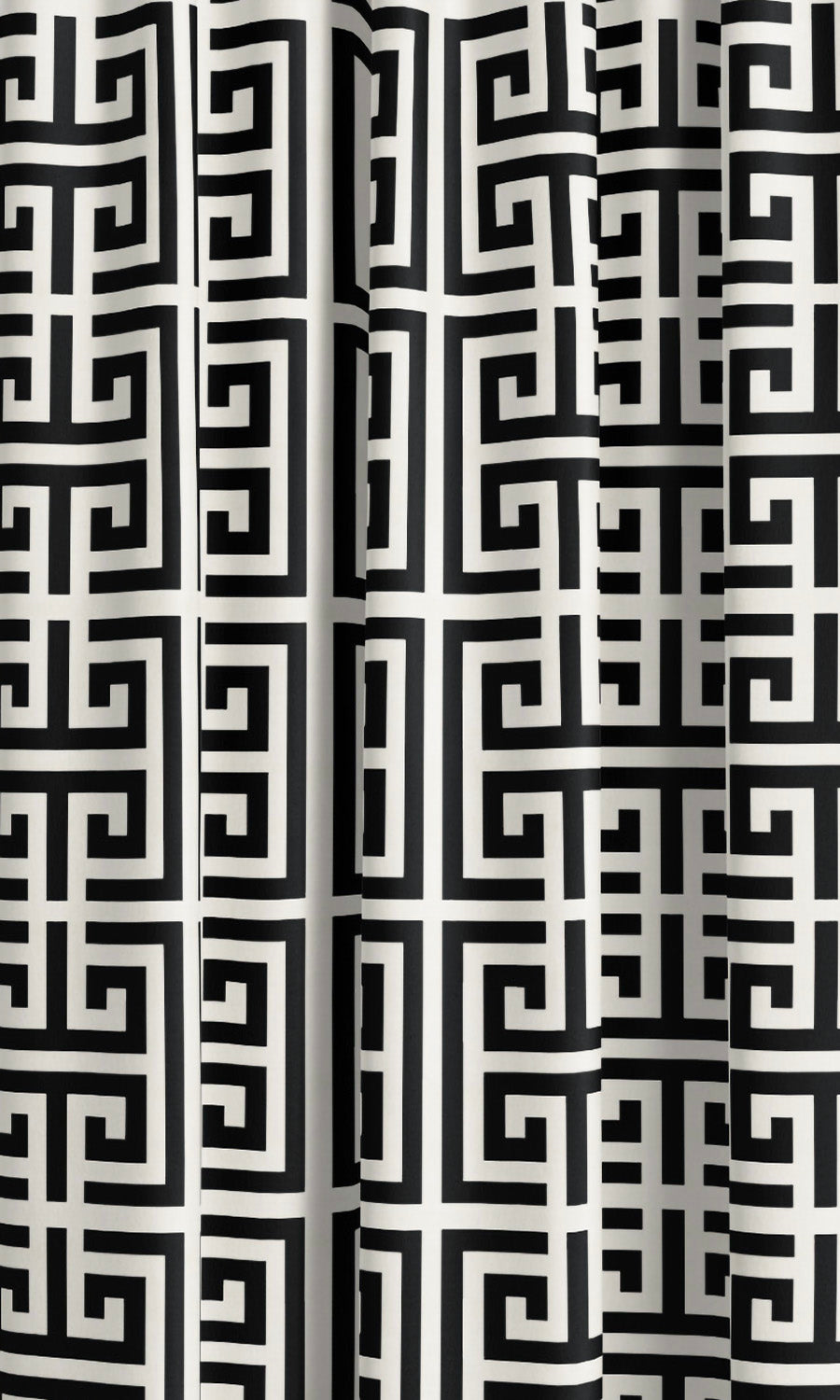 Greek Key Patterned Velvet Window Curtains (Warm White/ Black) Extra Long Short Wide