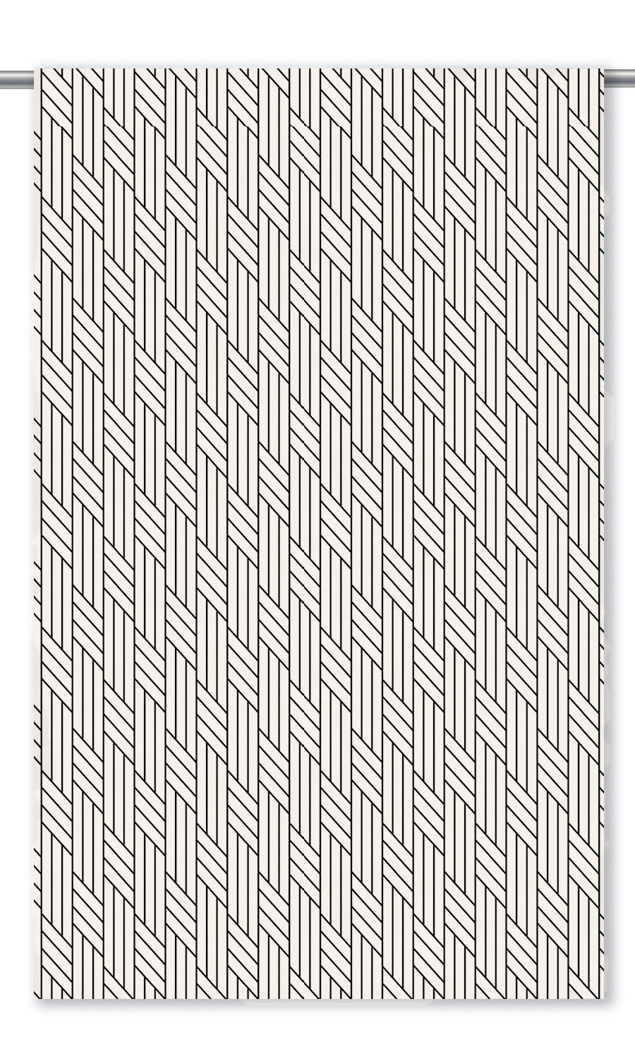Geometric Line Print Velvet Window Curtains for Living, Bedroom, Kitchen, Bathroom (Warm White/ Black)