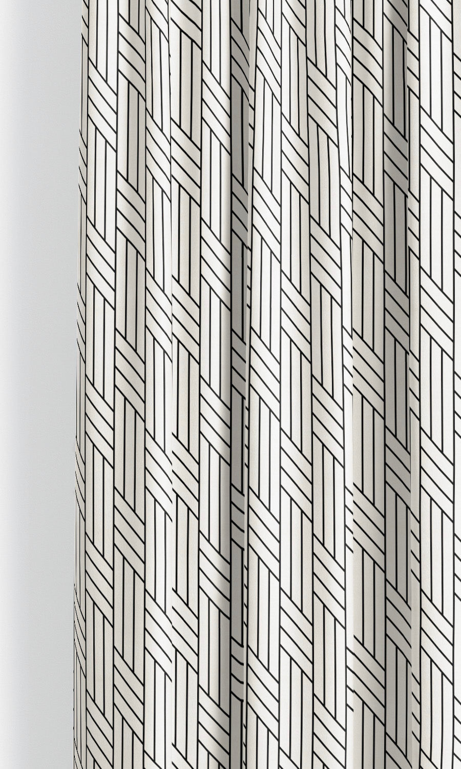 Geometric Line Print Velvet Window Curtains (Warm White/ Black)