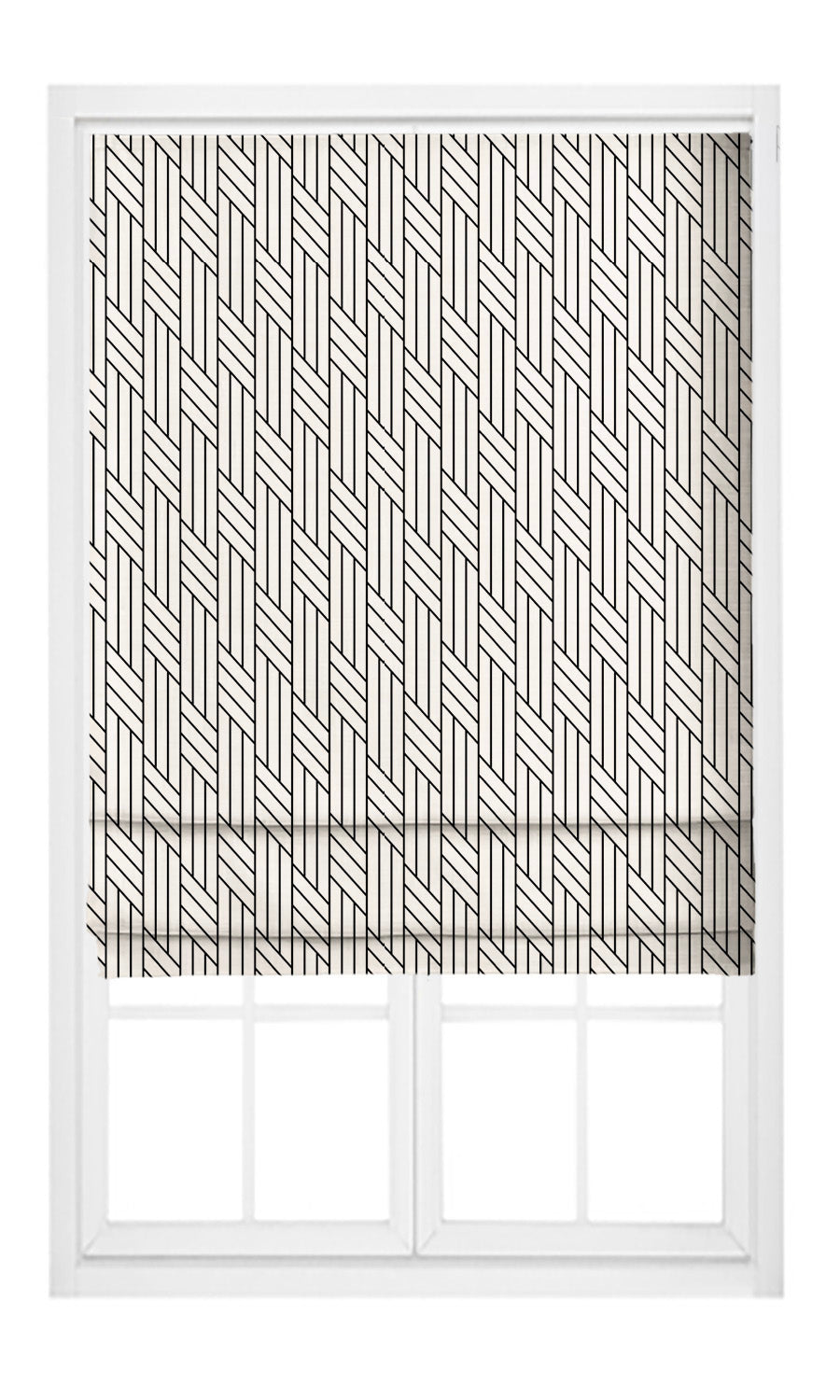 Geometric Line Print Velvet Pinch Pleat, Rod Pocket, Eyelet Curtains (Warm White/ Black)