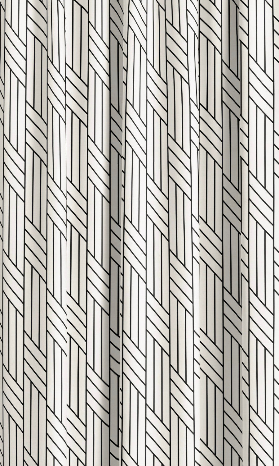 Geometric Line Print Velvet Window Curtains (Warm White/ Black) Extra Long Short Wide