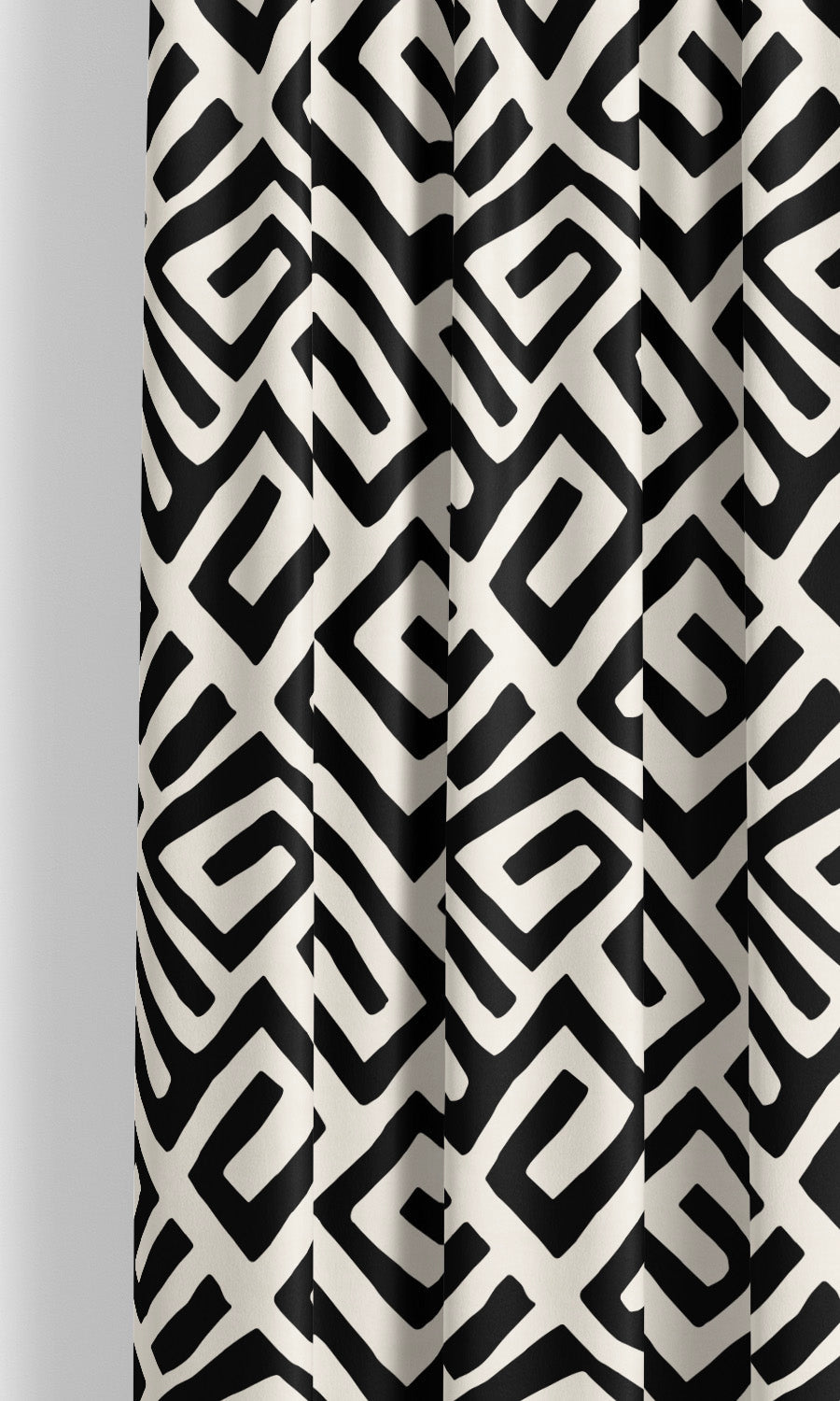 Abstract Maze Print Velvet Drapery for Living, Bedroom, Kitchen, Bathroom (Warm White/ Black)