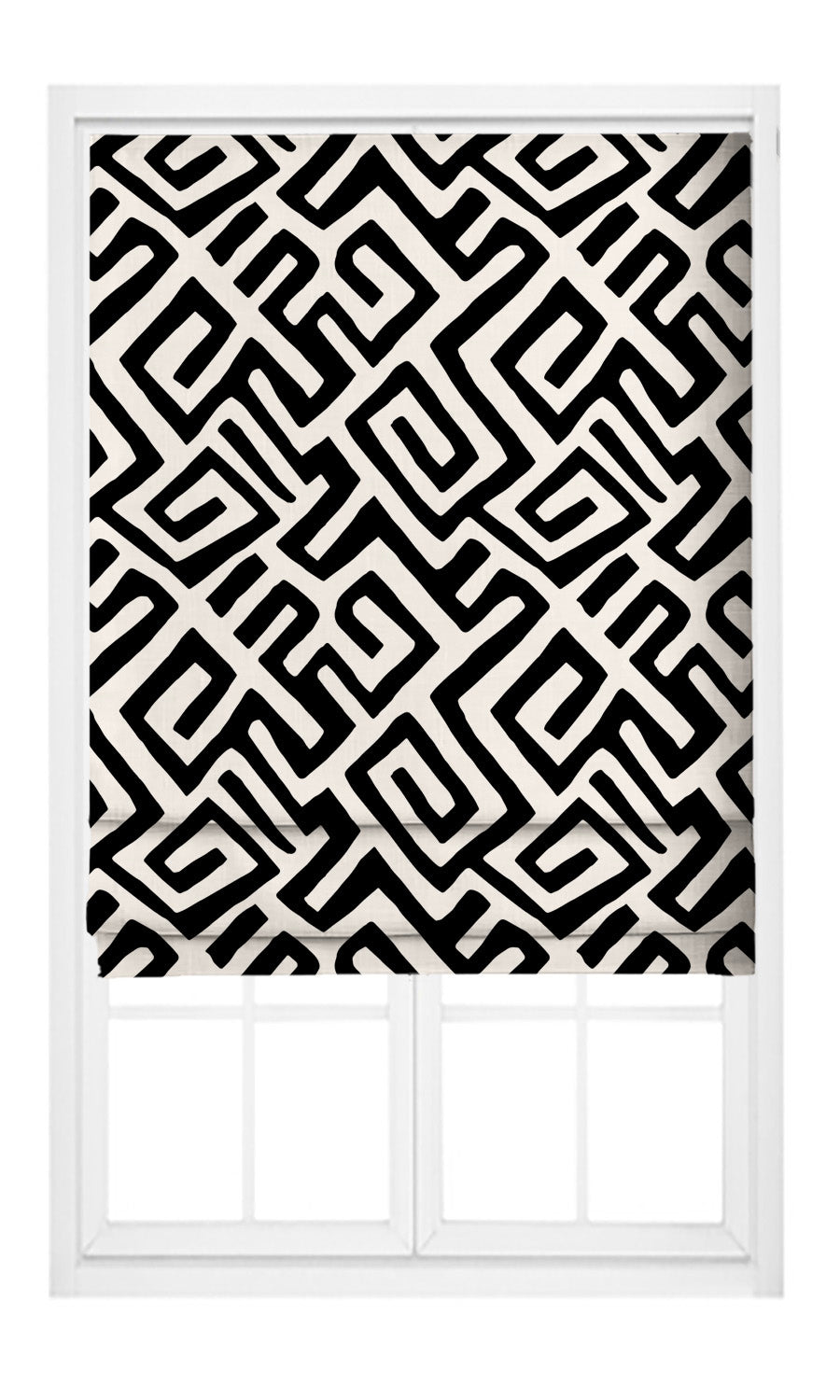Abstract Maze Print Velvet Pinch Pleat, Rod Pocket, Eyelet Curtains (Warm White/ Black)