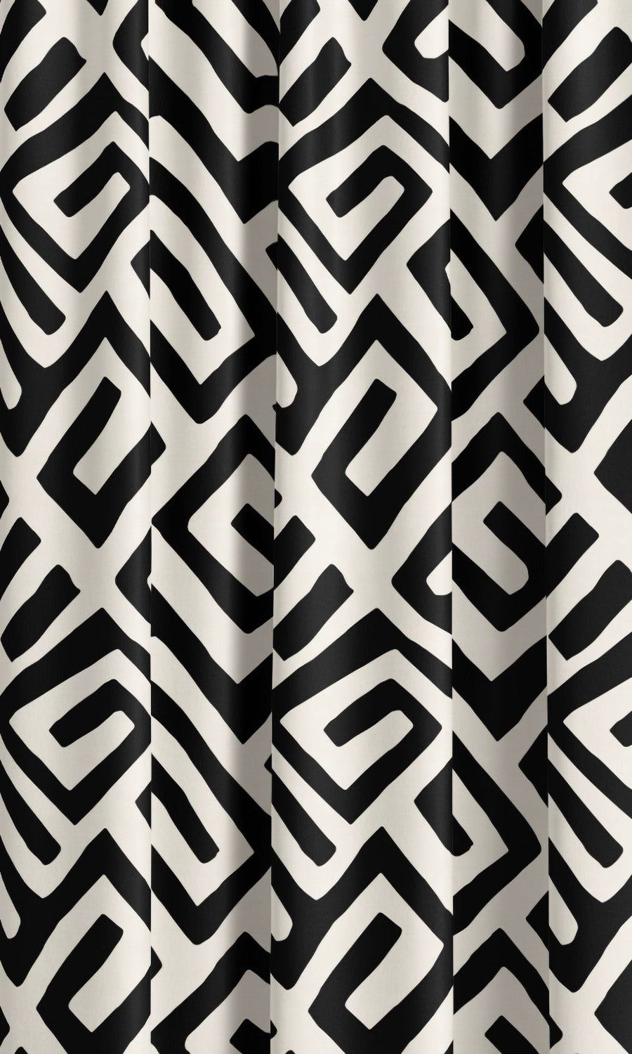 Abstract Maze Print Velvet Drapery (Warm White/ Black) Extra Long Short Wide