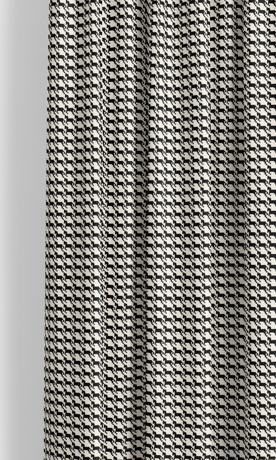 Houndstooth Patterned Velvet Curtain Panels (Warm White/ Black)