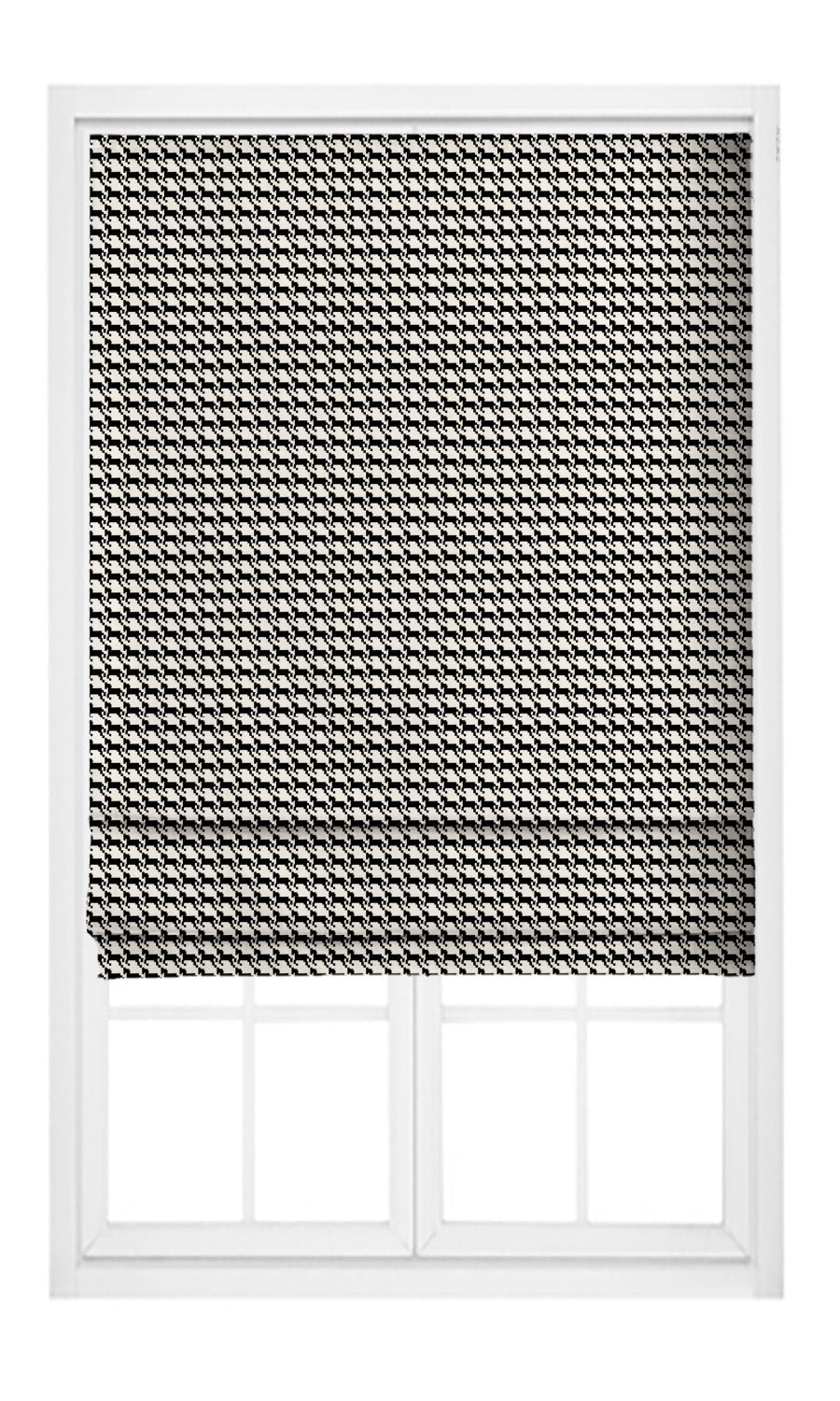 Houndstooth Patterned Velvet Pinch Pleat, Rod Pocket, Eyelet Curtains (Warm White/ Black)