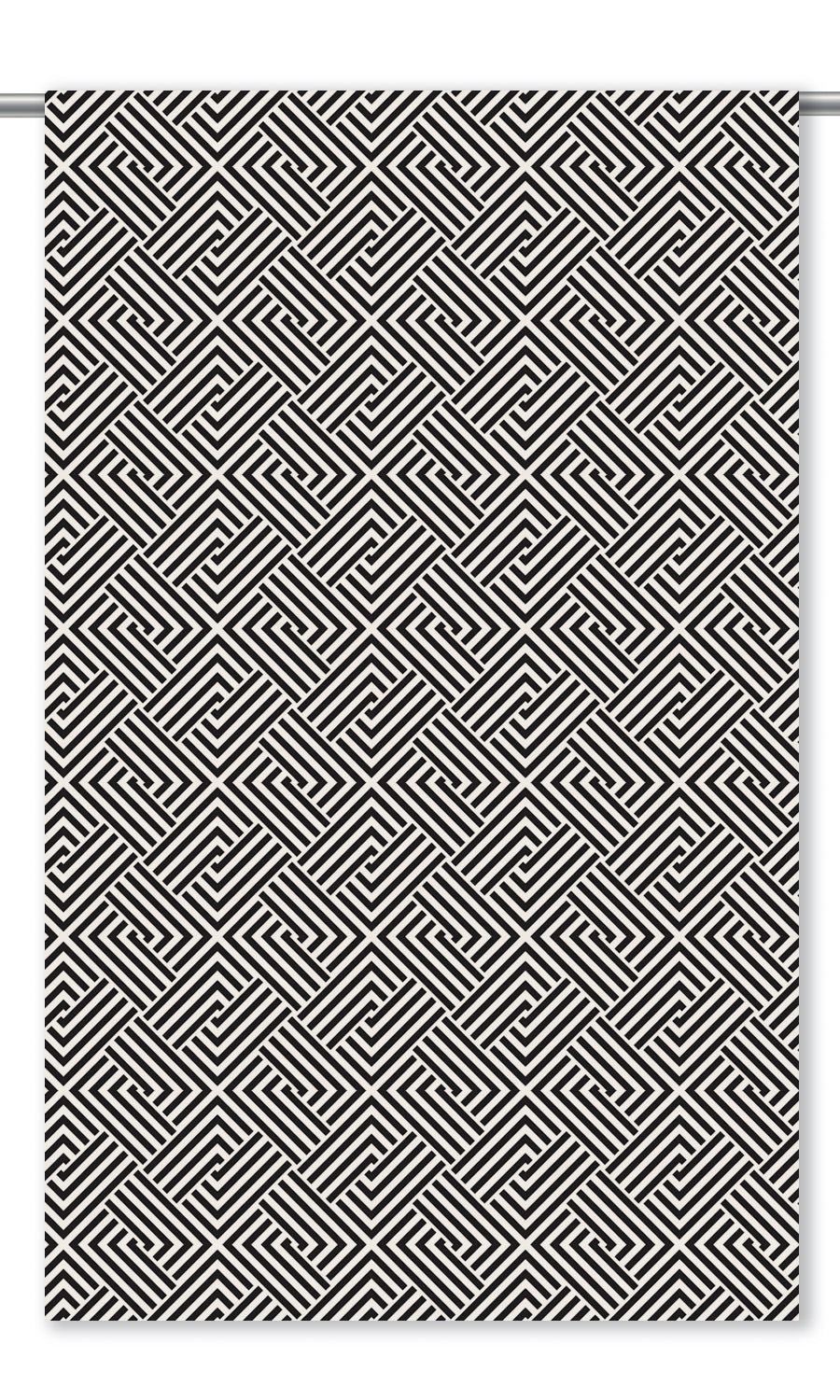 Geometric Maze Print Velvet Drapes for Living, Bedroom, Kitchen, Bathroom (Warm White/ Black)