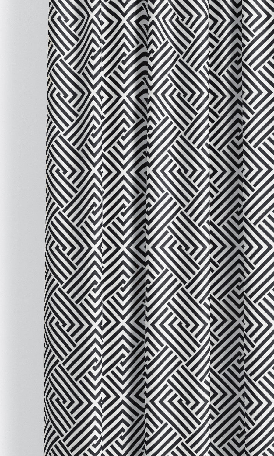 Geometric Maze Print Velvet Drapes (Warm White/ Black)