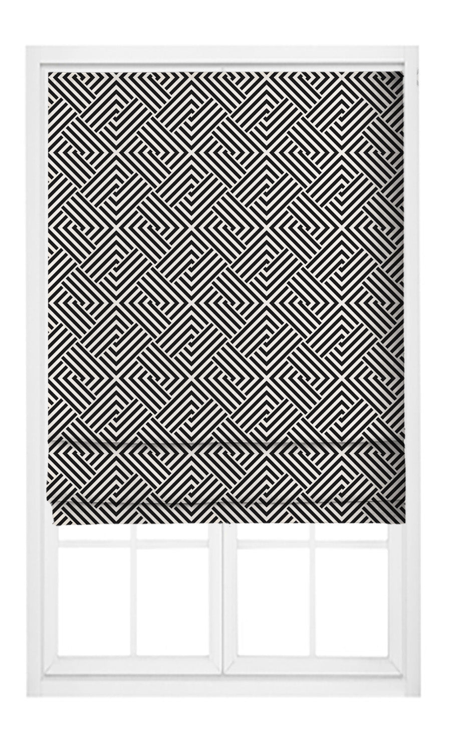 Geometric Maze Print Velvet Pinch Pleat, Rod Pocket, Eyelet Curtains (Warm White/ Black)