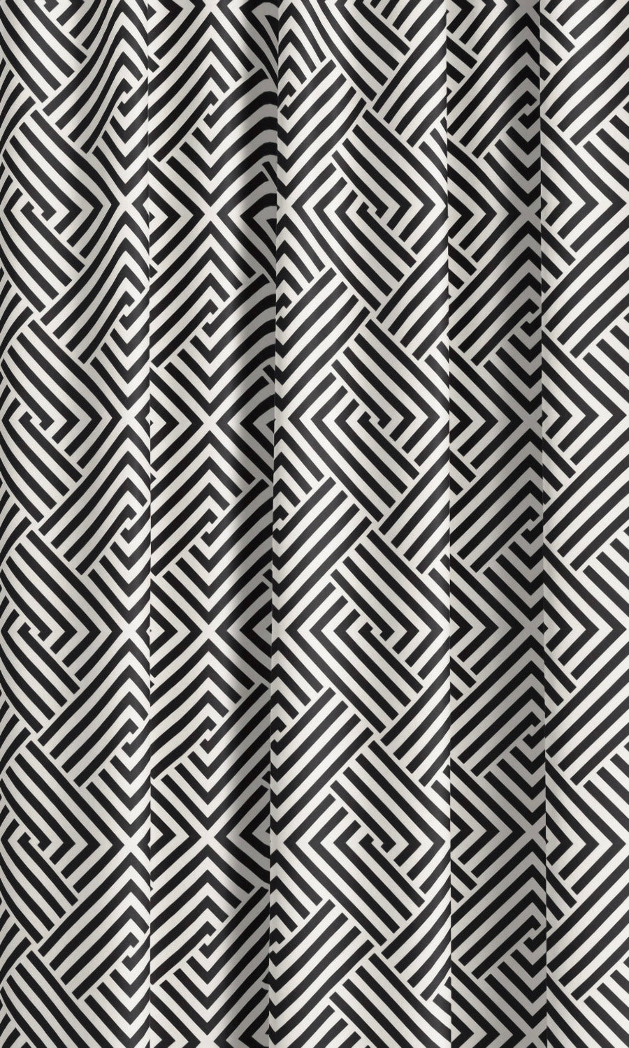 Geometric Maze Print Velvet Drapes (Warm White/ Black) Extra Long Short Wide