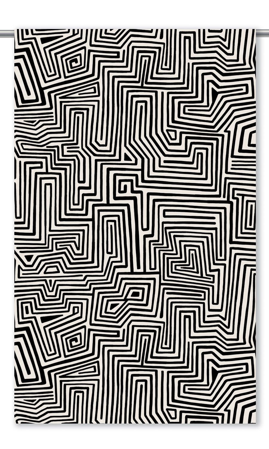 Abstract Maze Print Velvet Window Curtains (Warm White/ Black)