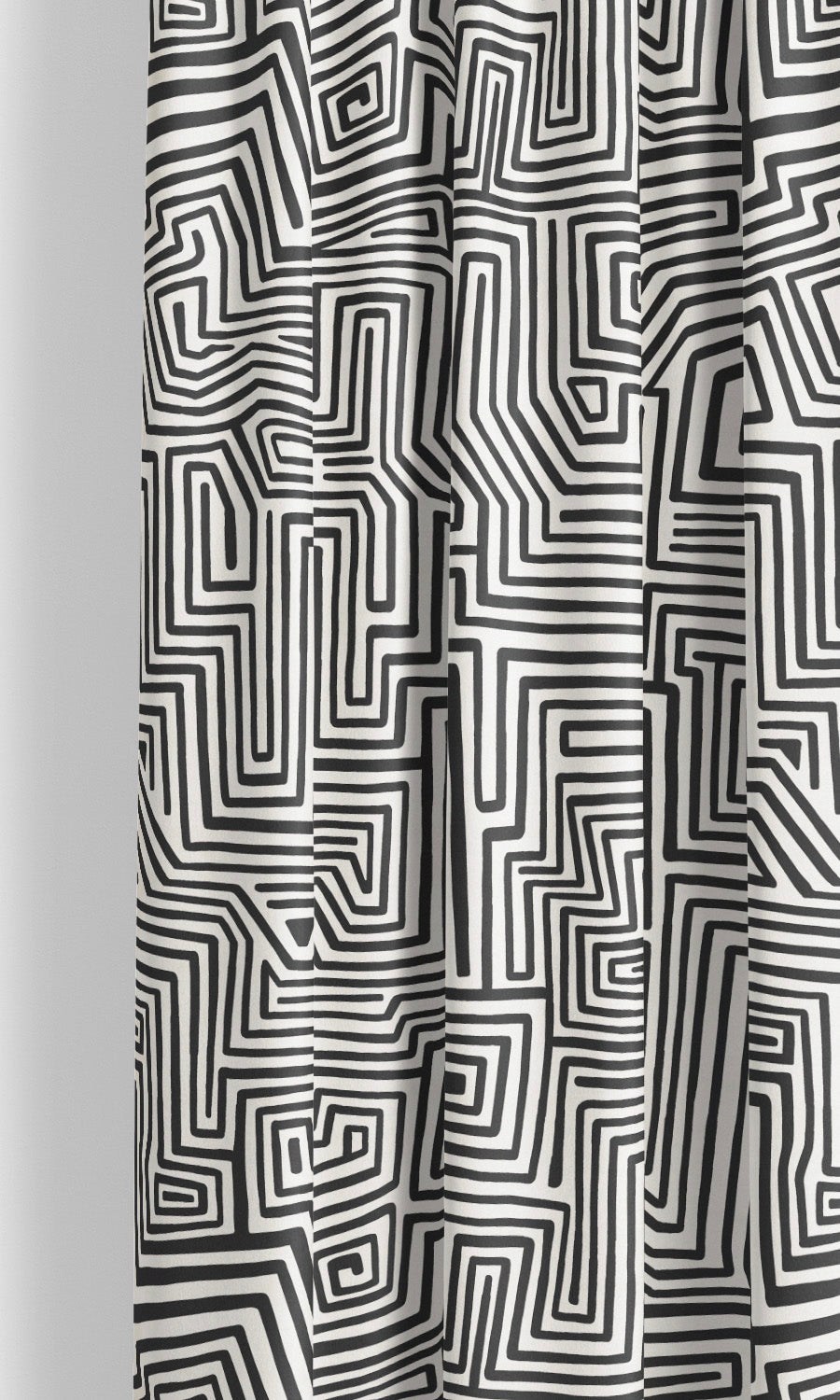 Abstract Maze Print Velvet Window Curtains for Living, Bedroom, Kitchen, Bathroom (Warm White/ Black)