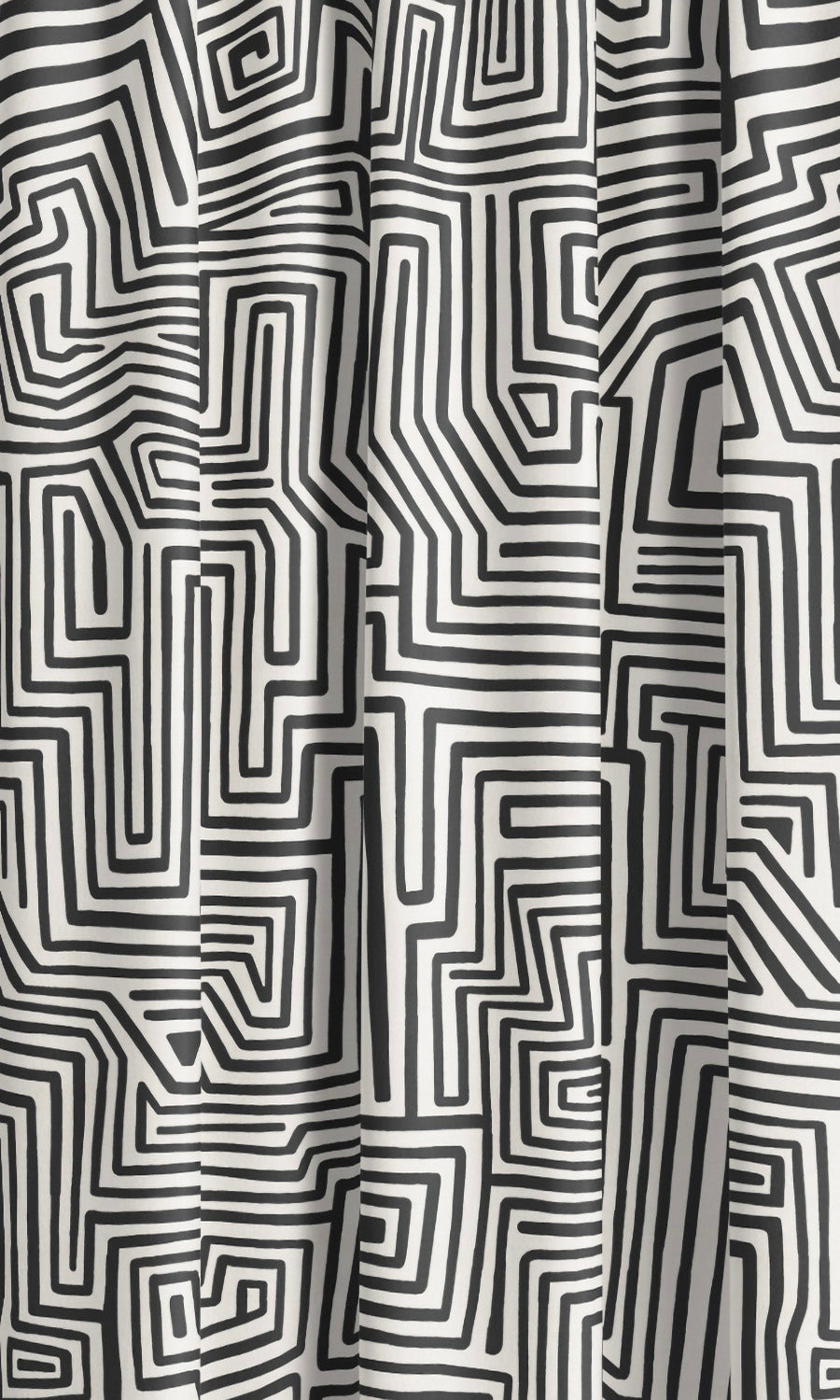 Abstract Maze Print Velvet Window Curtains (Warm White/ Black) Extra Long Short Wide