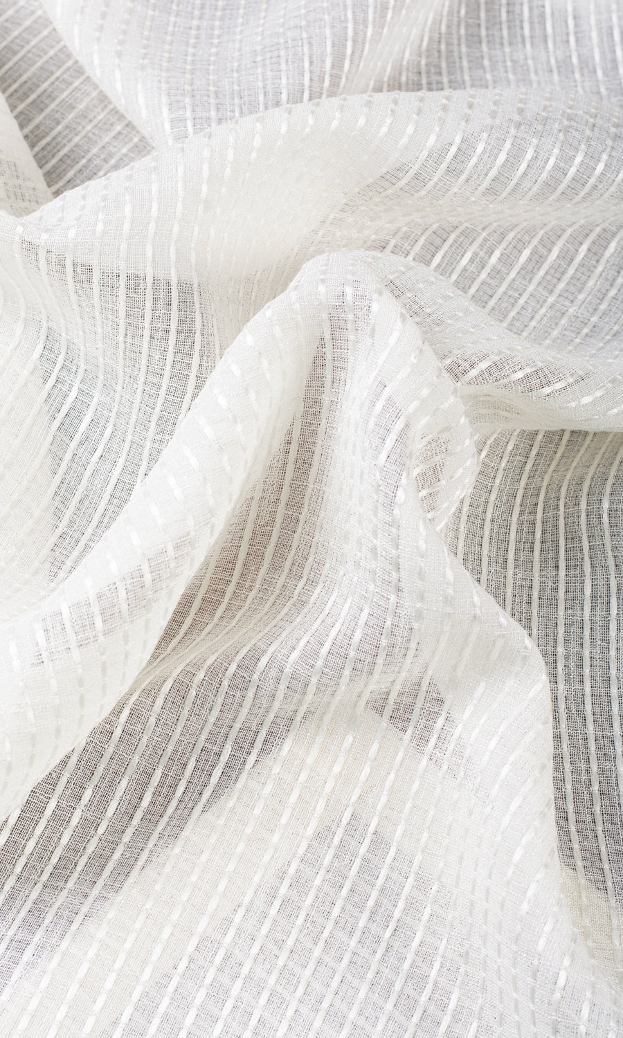 Embroidered Striped Sheer Any Size Style Curtains (Pearl White)