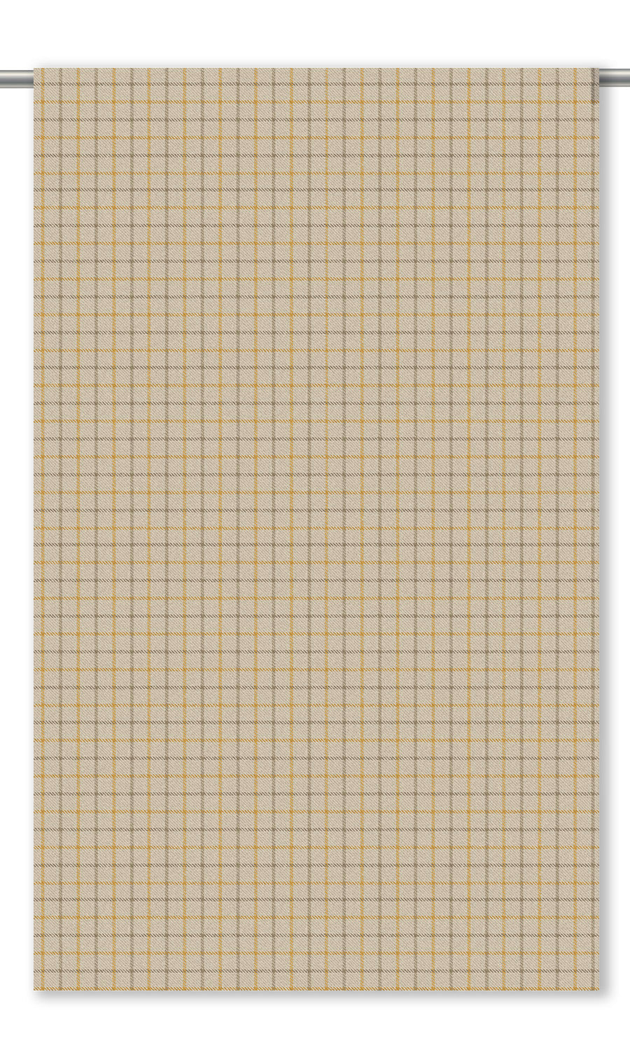 Tattersall Check Velvet Window Curtains (Parchement Beige/ Ochre/ Dark Brown)