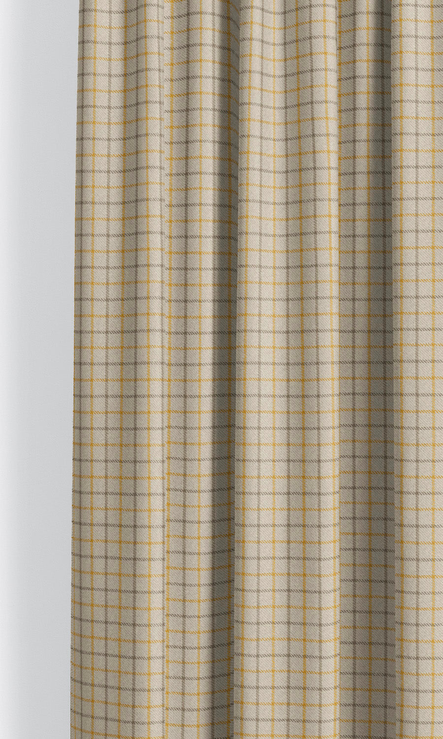Tattersall Check Velvet Window Curtains for Living, Bedroom, Kitchen, Bathroom (Parchement Beige/ Ochre/ Dark Brown)