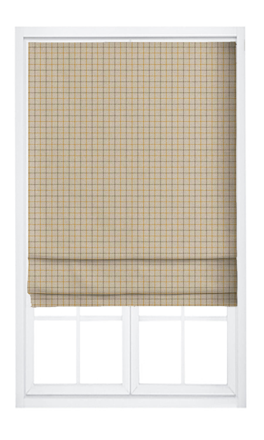 Tattersall Check Velvet Pinch Pleat, Rod Pocket, Eyelet Curtains (Parchement Beige/ Ochre/ Dark Brown)