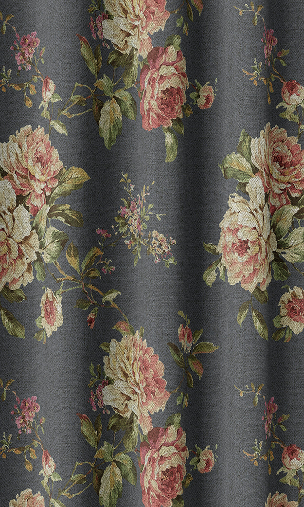 Floral Flat, Plain, Fake, Faux, European Relaxed Roman Shades (Navy Blue-Grey/ Green/ Pink)