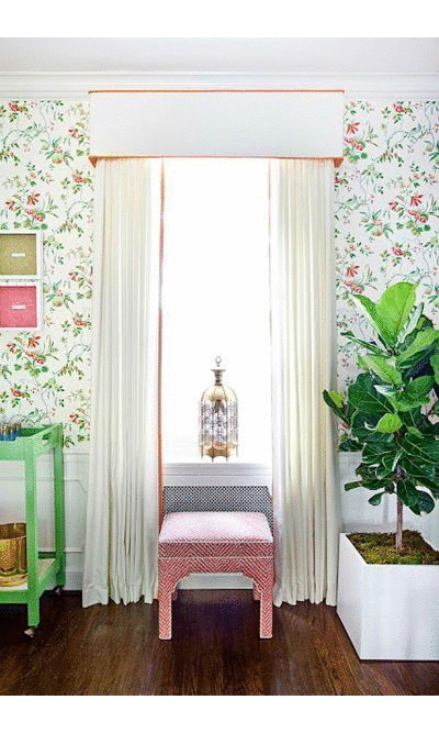 Valance with curtains in living room